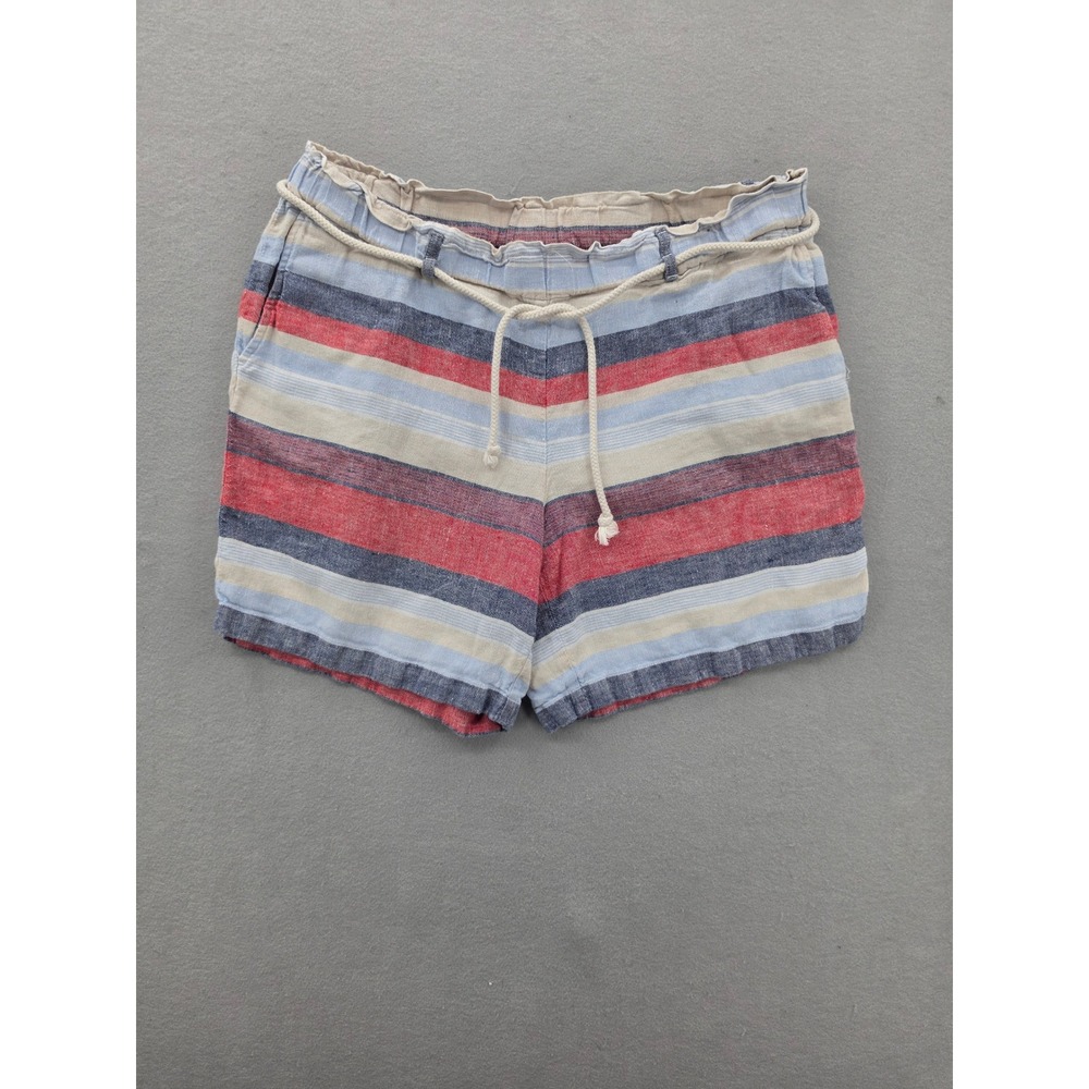 J. Jill Love Linen Striped Shorts Large Red White Blue Nautical Paperbag Waist